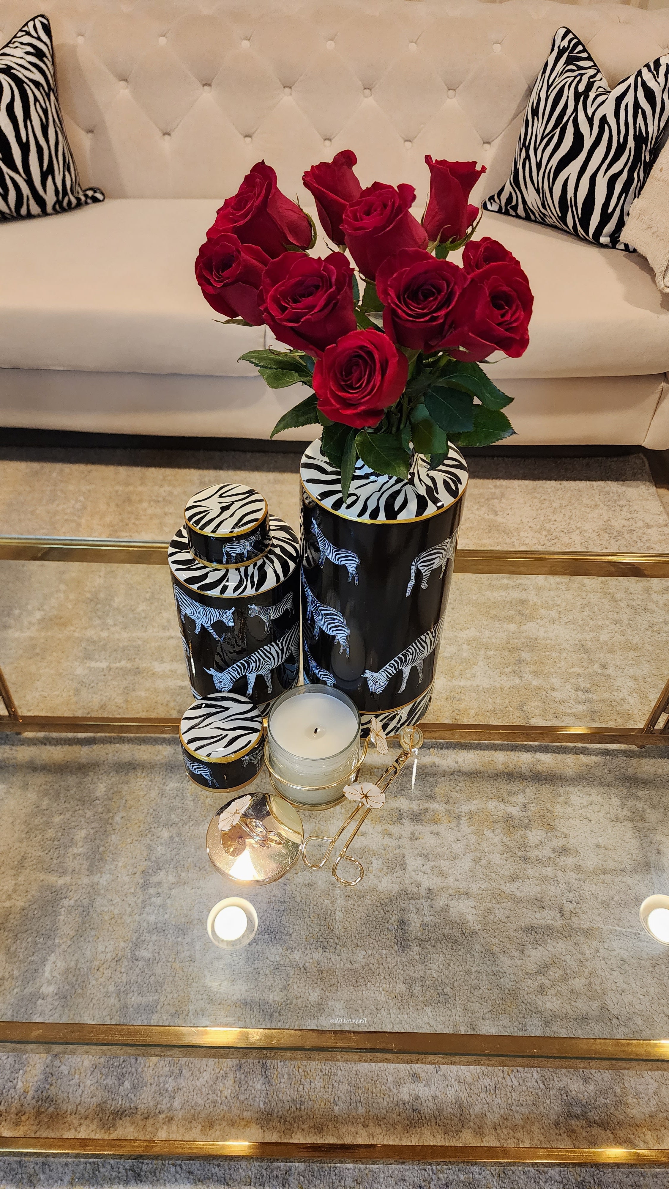 Zebra Print Decorative Ceramic Flower Vase & Storage Jar Set