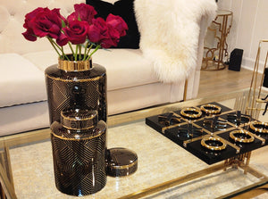 The Novogratz Ceramic Decorative Jars with Gold Accent,Black Se