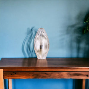 14" White and Gold Ceramic Striped Bud Vase-2