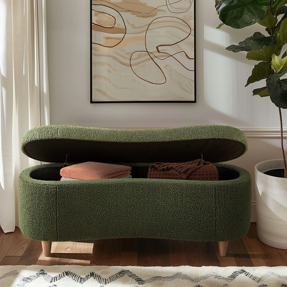 Bailey Boucle Flip Top Storage Bench Green