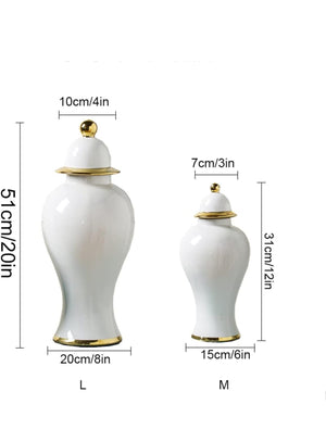 Ceramic Ginger Jar Vases with Gold Trim – Elegant Porcelain Storage & Temple Jar Decor