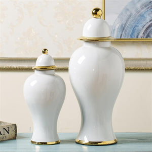 Ceramic Ginger Jar Vases with Gold Trim – Elegant Porcelain Storage & Temple Jar Decor