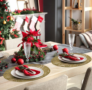 Christmas Gold Washable Round Ornament Place Mat