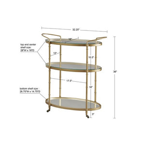 Classic Gold Framed 3-Tier Bar Cart