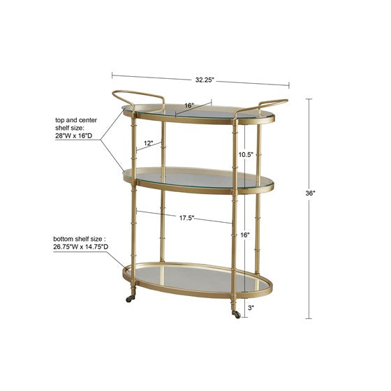 Classic Gold Framed 3-Tier Bar Cart