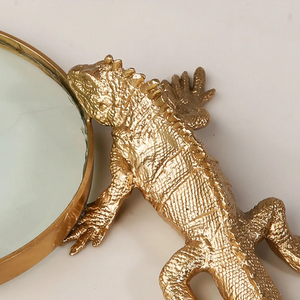 Creative Copper Gecko Magnifier Ornaments Simulation Animal Sculpture for Home Decor