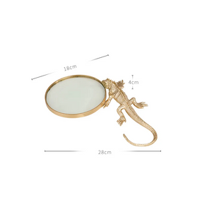 Creative Copper Gecko Magnifier Ornaments Simulation Animal Sculpture for Home Decor