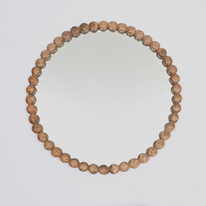 Decorative Round Hanging Wall Mirror with Wooden Bead Frame