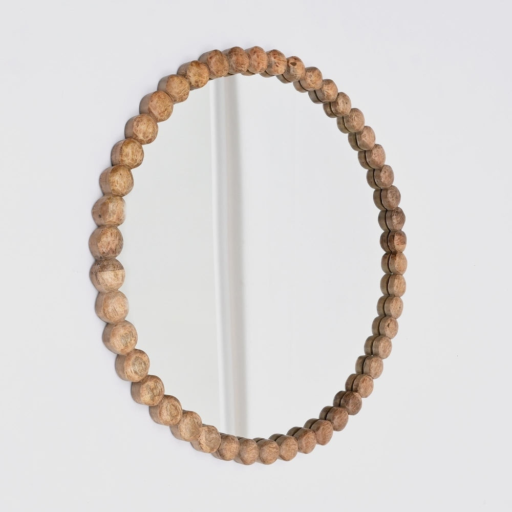 Decorative Round Hanging Wall Mirror with Wooden Bead Frame