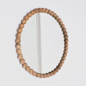 Decorative Round Hanging Wall Mirror with Wooden Bead Frame