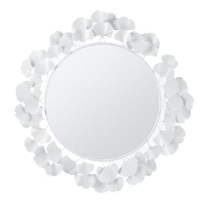 Eden White Gingko Leaf Round Wall Mirror
