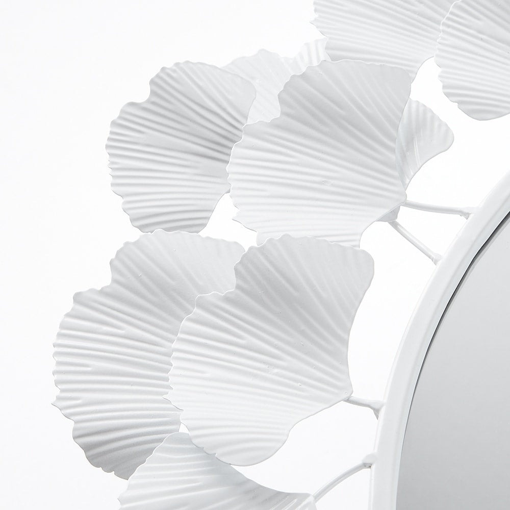 Eden White Gingko Leaf Round Wall Mirror