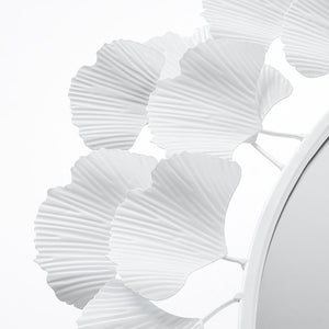 Eden White Gingko Leaf Round Wall Mirror