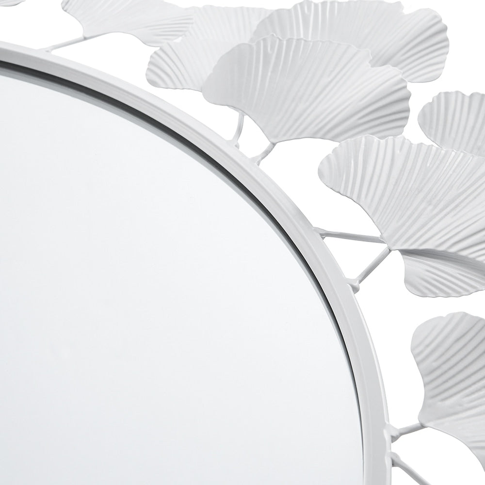 Eden White Gingko Leaf Round Wall Mirror