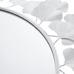 Eden White Gingko Leaf Round Wall Mirror