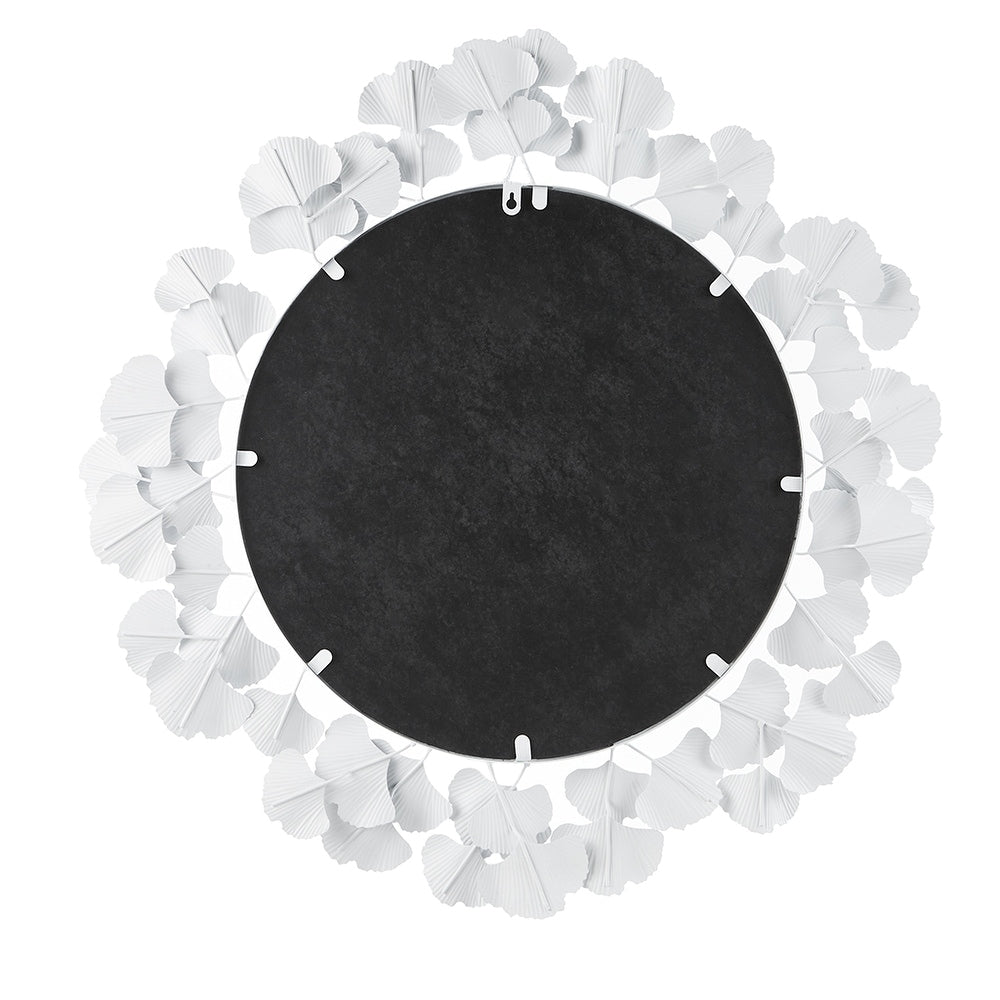 Eden White Gingko Leaf Round Wall Mirror