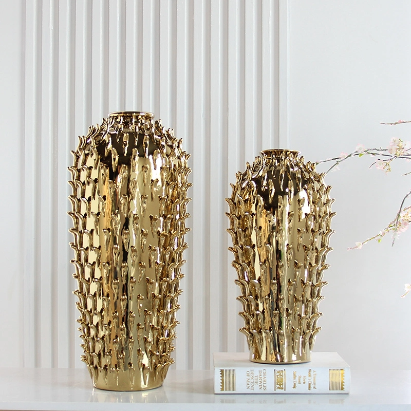 Embossed Luxury Ceramic Flower Vases Elegant Home Decor Ornament