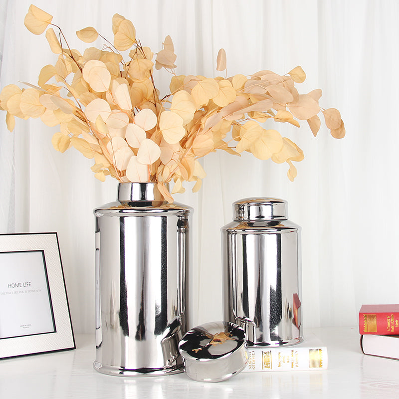 European Minimalism Style Flower Vase Silver Ginger Jar