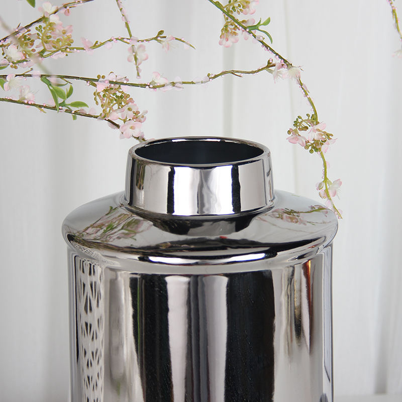 European Minimalism Style Flower Vase Silver Ginger Jar
