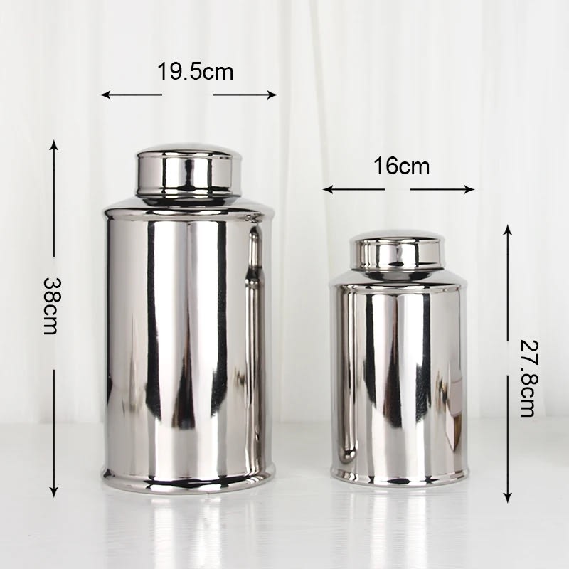 European Minimalism Style Flower Vase Silver Ginger Jar