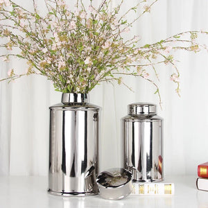 European Minimalism Style Flower Vase Silver Ginger Jar