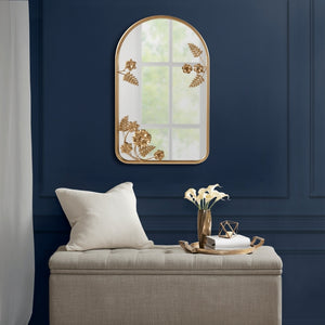 Gold Floral Iron Framed Arched Metal Wall Mirror Home Decor
