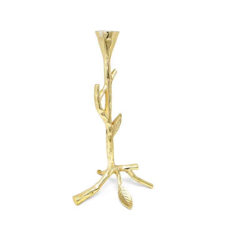 Gold Branch Design Set of 2 Taper Candle Holders