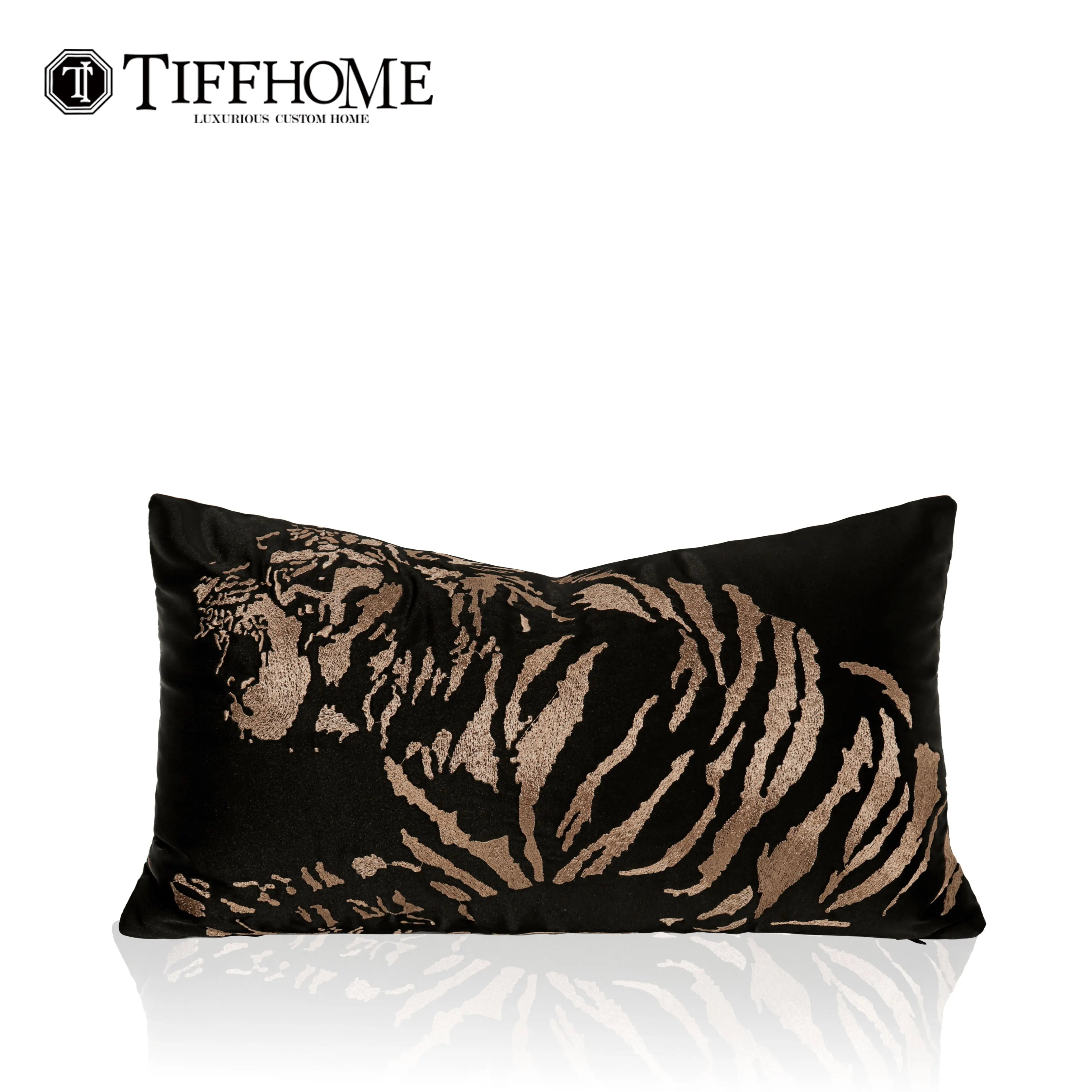30*50cm Cartoon Tiger Series Decorative Black Cushion Cover Geometric Quilted Embroidery Lovely Rectangular