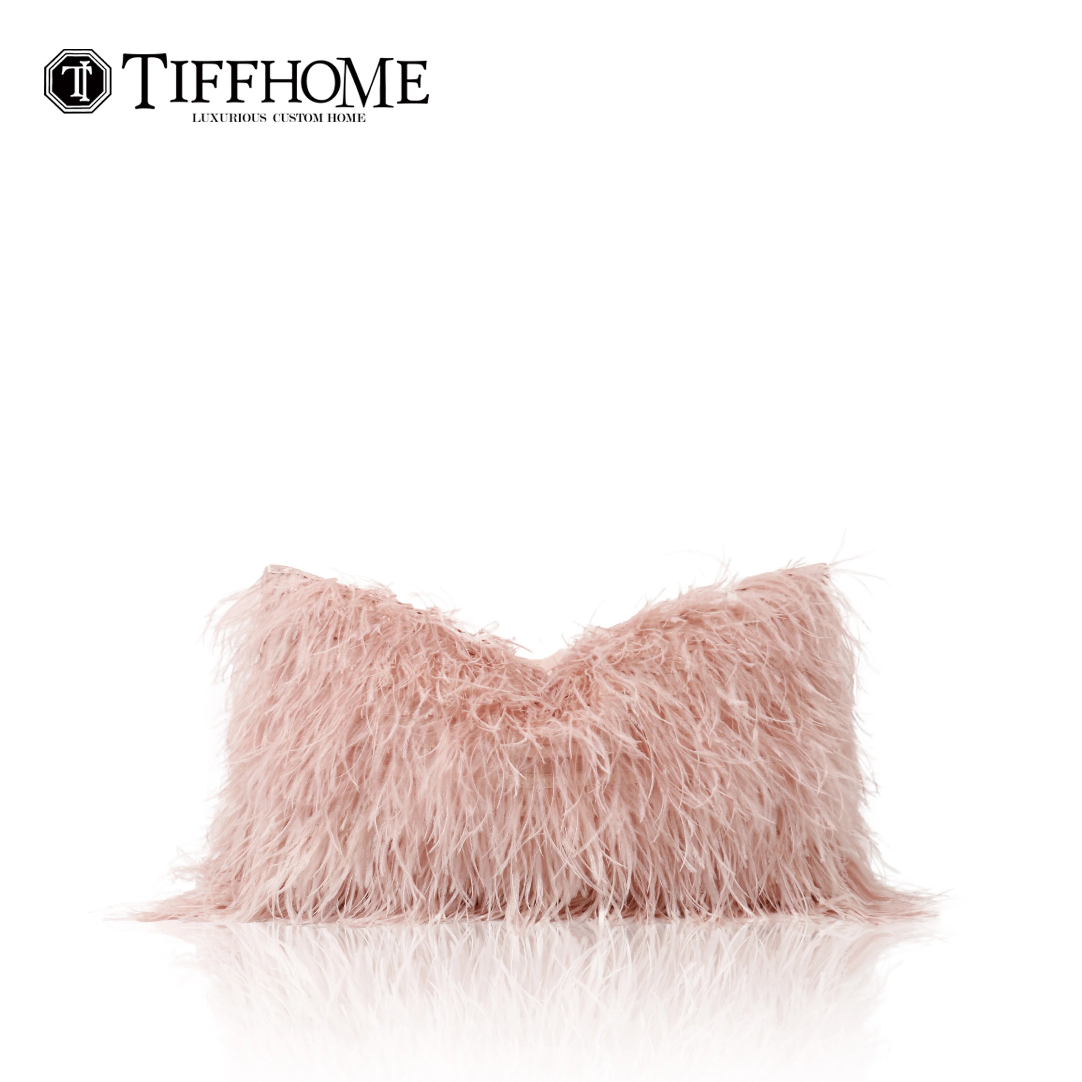 Ostrich Feather Waist Pillows Pink OBLONG Soft Cushion Covers Modern Hotel Supplies Portable Features