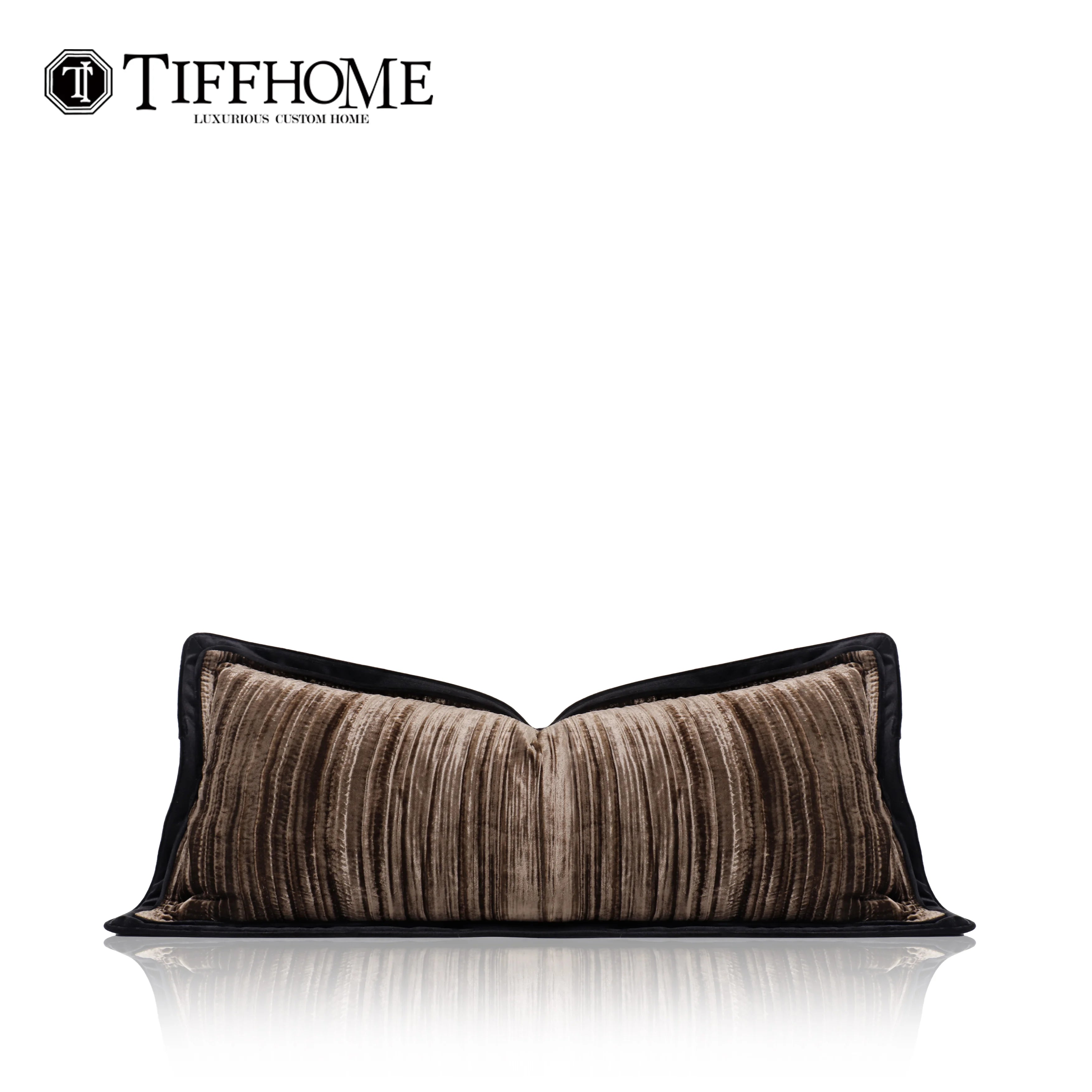 Brown Pleated Cozy Lumbar Pillow Organic Velvet Custom Decorative Cushions Modern Portable Light Luxury