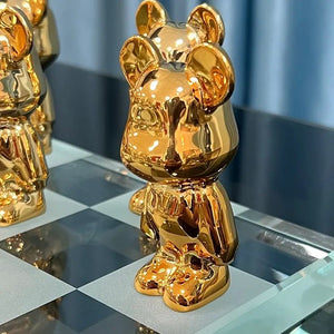Luxury Crystal Chess Set with Gloomy Bear Pieces – Elegant Decor for Indoor Games