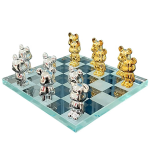Luxury Crystal Chess Set with Gloomy Bear Pieces – Elegant Decor for Indoor Games