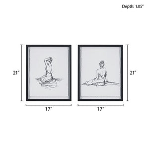 Madison Park Feminine Figures Sketch 2 Piece Framed Glass and Matted Wall Art Set