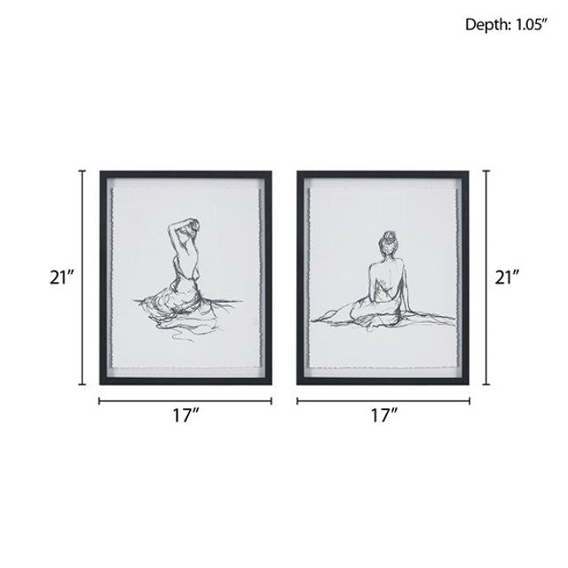 Madison Park Feminine Figures Sketch 2 Piece Framed Glass and Matted Wall Art Set