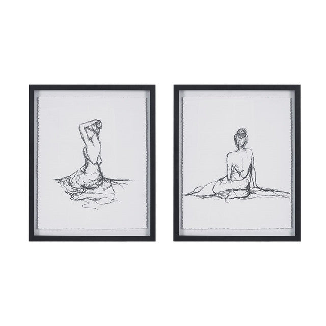 Madison Park Feminine Figures Sketch 2 Piece Framed Glass and Matted Wall Art Set