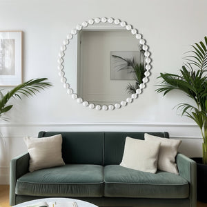 Madison Park Signature Beaded Round White Framed Wall Mirror
