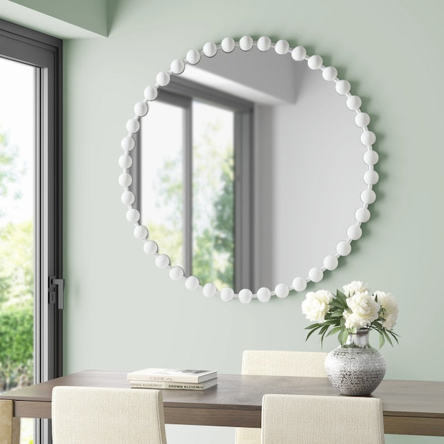 Madison Park Signature Beaded Round White Framed Wall Mirror