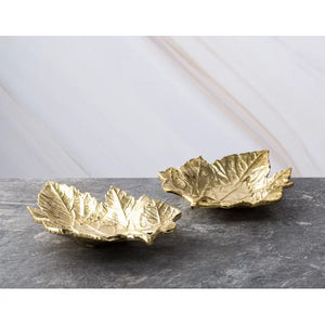 Set Of 2 Gold Metal Leaves