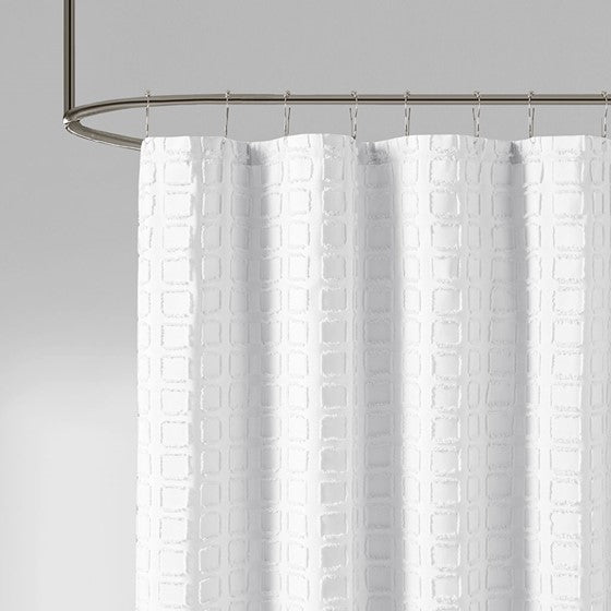 Metro Woven Clipped Solid Shower Curtain White
