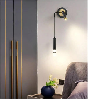 Modern Long Black LED Wall Lamp with Rotating Spotlight