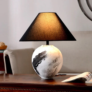Retro Ceramic Jar Table Lamp with Linen Drum Lampshade