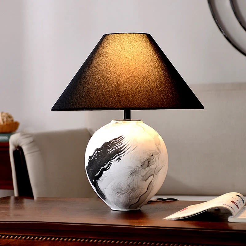 Retro Ceramic Jar Table Lamp with Linen Drum Lampshade