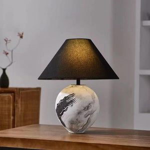 Retro Ceramic Jar Table Lamp with Linen Drum Lampshade