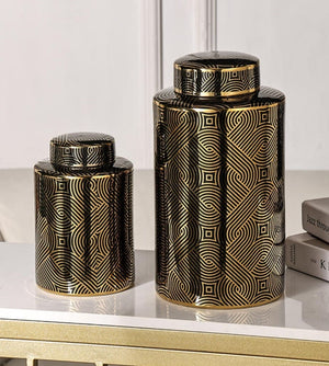 The Novogratz Ceramic Decorative Jars with Gold Accent,Black Set