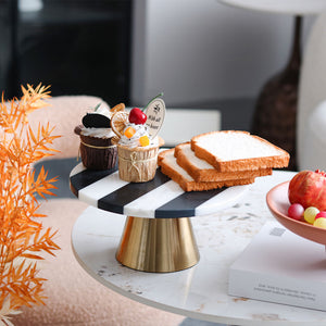 Striped Metal Marble Dessert Pastry Cake Stand Holder Serving Platter