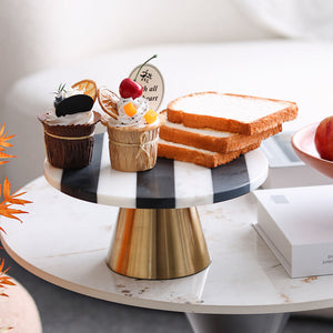 Striped Metal Marble Dessert Pastry Cake Stand Holder Serving Platter