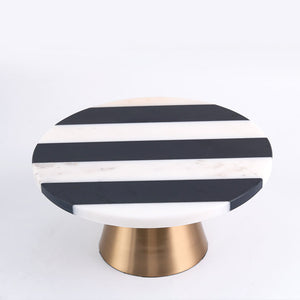 Striped Metal Marble Dessert Pastry Cake Stand Holder Serving Platter