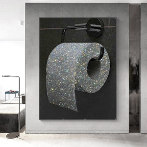 Toilet Roll Paper Glitter Diamond Canvas Art Bathroom Decor Print