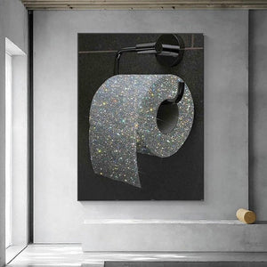 Toilet Roll Paper Glitter Diamond Canvas Art Bathroom Decor Print