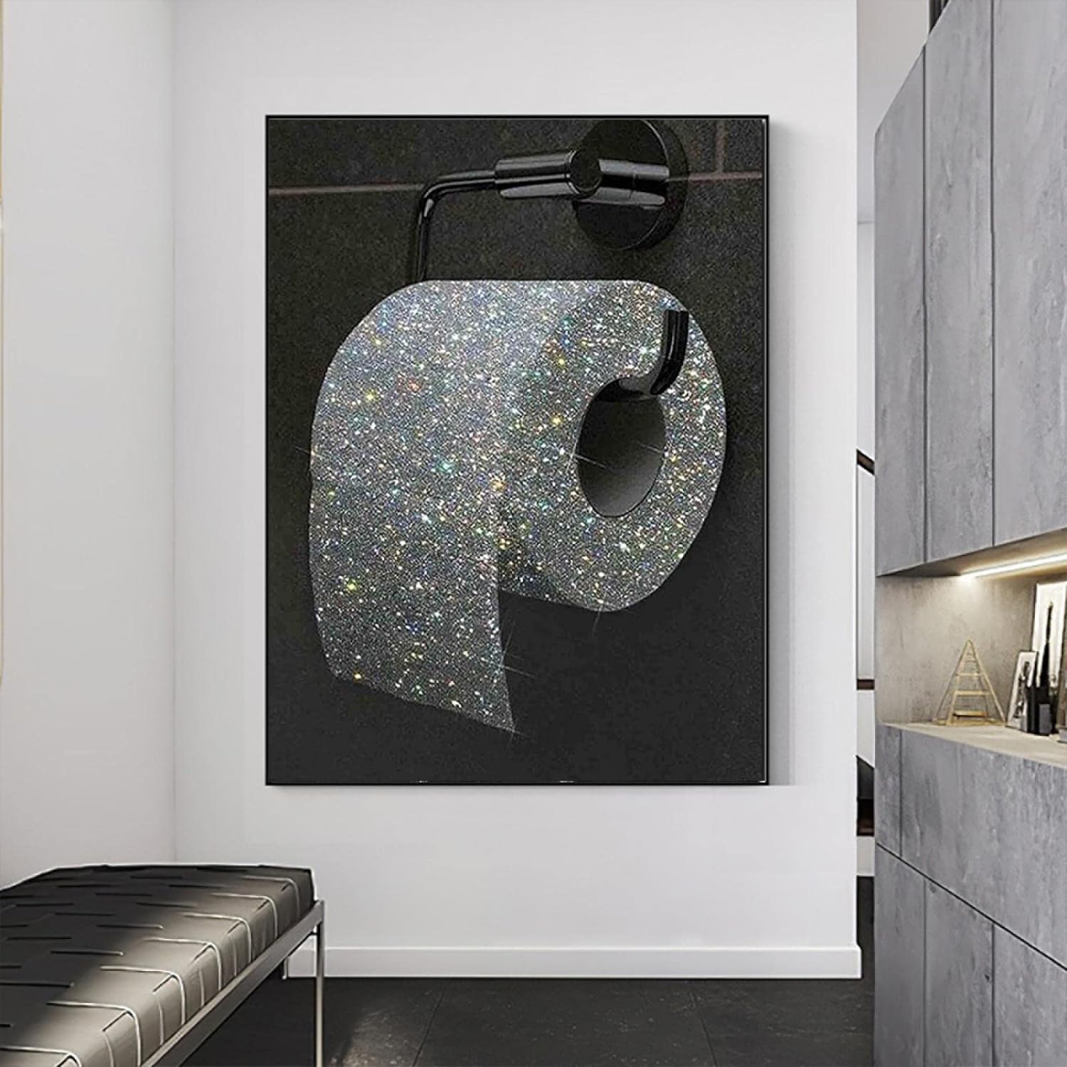 Toilet Roll Paper Glitter Diamond Canvas Art Bathroom Decor Print